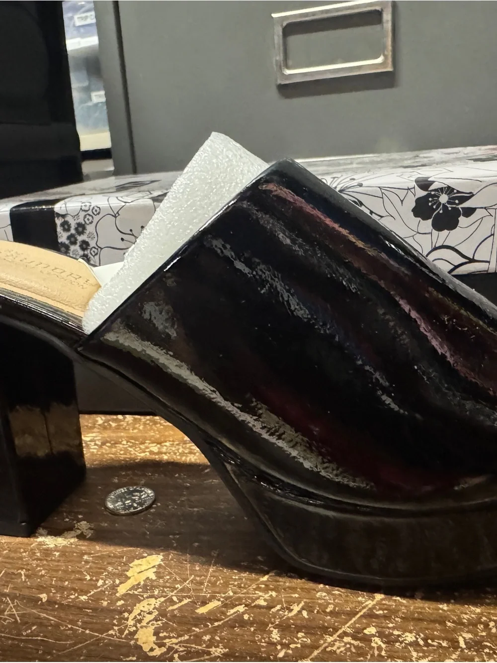 Chinese Laundry Black Patent Platform Mule Heels